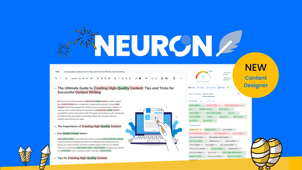 高品質な文章作成のためのコンテンツ編集ツールと機能を紹介する Neuron ソフトウェア インターフェイス。